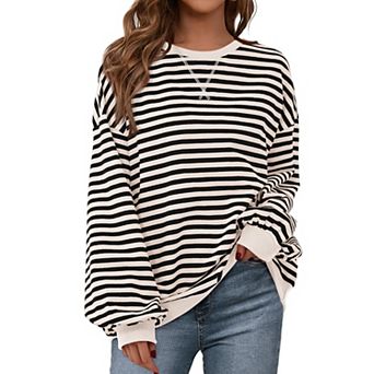 Women Oversized Striped Long Sleeve Shirt Y2k