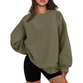 Women Oversized Fleece Lined Crewneck Fall Winter Lounge Top