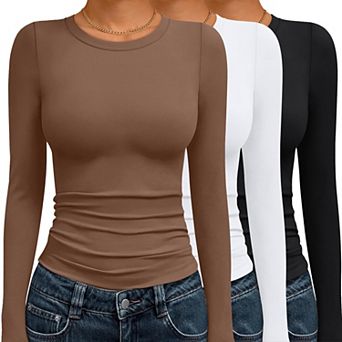 3-Pack Women's Long Sleeve Basic Underscrub Tops Y2K Street Style High Stretch Soft Gym