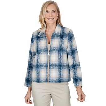 Petite Alfred Dunner Sunset Ridge Plaid Texture Zip Jacket