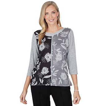 Petite Alfred Dunner Weekend Warrior Positive Negative Floral 3/4 Sleeve Top