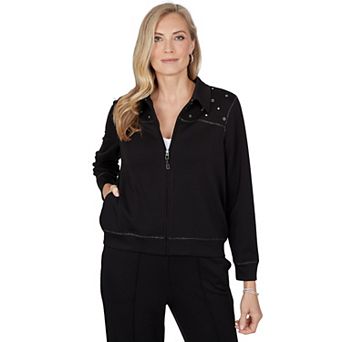 Petite Alfred Dunner Weekend Warrior Grommet Detail Full-Zip Jacket