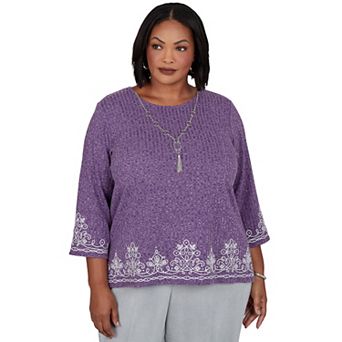 Plus Size Alfred Dunner Soutache Border Knit Top with Necklace