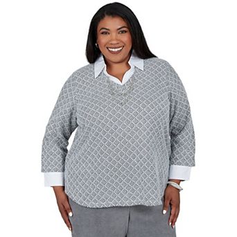 Plus Size Alfred Dunner Vail Diamond Texture Collared Top