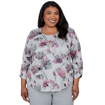 Plus Size Alfred Dunner Floral Shimmer Foil Knit Top