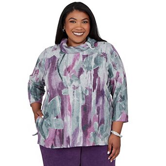 Plus Size Alfred Dunner Vail Floral Brushstroke Cowl Neck Top