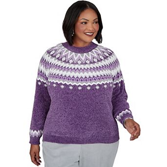 Plus Size Alfred Dunner Fairisle Chenille Knit Sweater