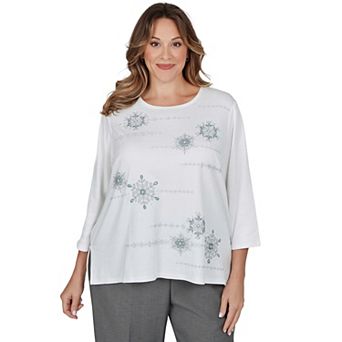 Plus Size Alfred Dunner Pearl Snowflake Embroidered Knit Top