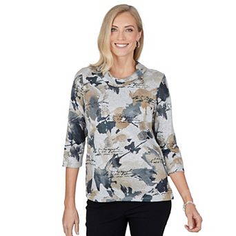 Petite Alfred Dunner Abstract Melange Cowl Neck Knit Top