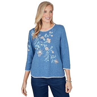 Petite Alfred Dunner Ann Arbor Floral Paisley Embroidered 3/4-Sleeve Sweater