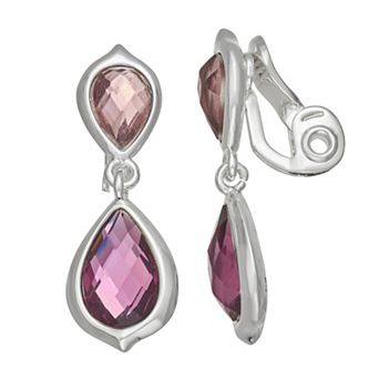 Napier Silver Tone Double Drops Clip-On Earrings