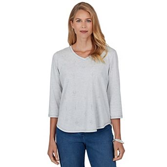 Women's Alfred Dunner Ann Arbor Scattered Heat Set Knit V-Neck 3/4-Sleeve Top