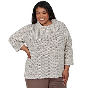 Plus Size Alfred Dunner Luxe Be A Lady Geometric Cowlneck Knit Top