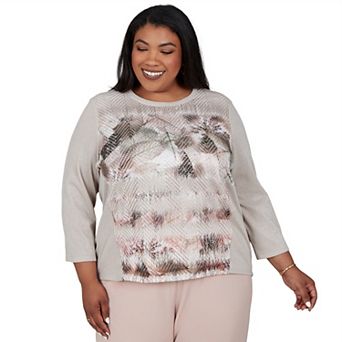 Plus Size Alfred Dunner Luxe Be A Lady Abstract Mesh Panel Knit Top