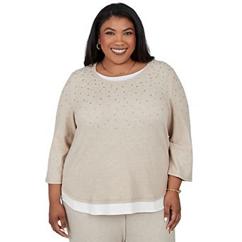 Plus Size Alfred Dunner Luxe Be A Lady Heat Set Layered Hem 3/4-Sleeve Top