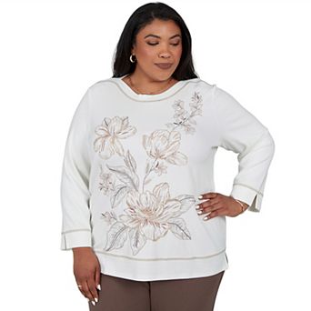 Plus Size Alfred Dunner Luxe Be A Lady Allover Floral Embroidery Knit Sweater