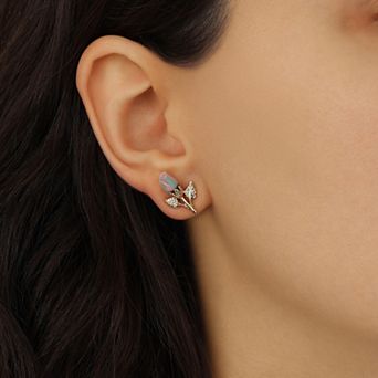 1928 Gold Tone Porcelain Rose Bud Stud Earrings