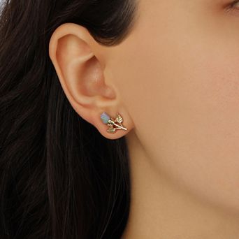 1928 Gold Tone Porcelain Rose Bud Stud Earrings