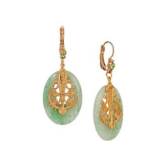 1928 Gold Tone Oval Crystal Filigree Drop Earrings