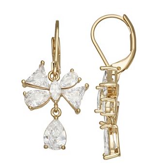 Napier Gold Tone Crystal Social Bow Drop Earrings