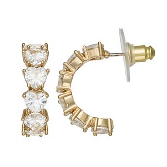 Napier Gold Tone Crystal Heart Hoop Earrings