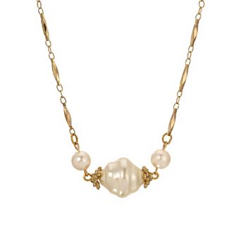 1928 Gold Tone Faux Pearl Bead Necklace