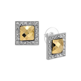 1928 Silver Tone Stone Square Stud Earrings