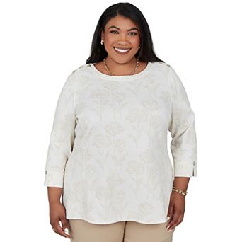 Plus Size Alfred Dunner Floral Jacquard Shoulder Button Knit Top