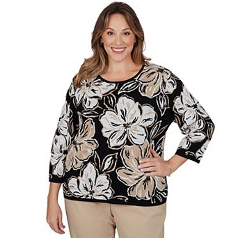 Plus Size Alfred Dunner Intarsia Knit Floral Sweater