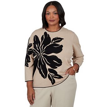 Plus Size Alfred Dunner Exploded Floral Stamp Sweater