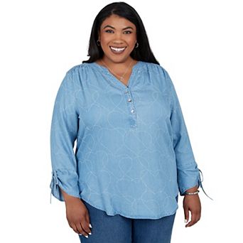 Plus Size Alfred Dunner Ann Arbor Embroidered Hearts Lyocell Long-Sleeve Top