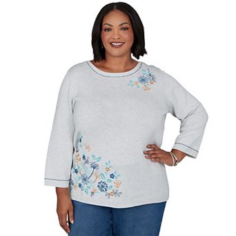 Plus Size Alfred Dunner Ann Arbor Floral Embroidered Sweater