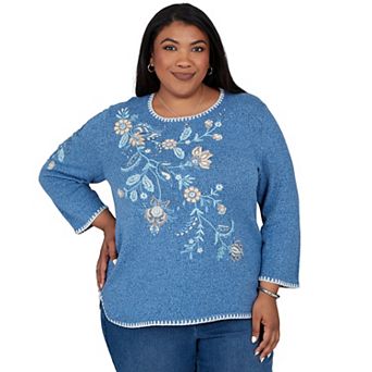 Plus Size Alfred Dunner Ann Arbor Floral Paisley Embroidered Sweater