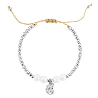 WINX Simulated Pearl Bezel Set Cubic Zirconia Seashell Adjustable Bracelet