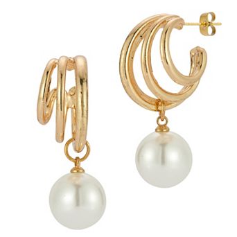 WINX Simulated Pearl Triple Hoop Drop Earrings