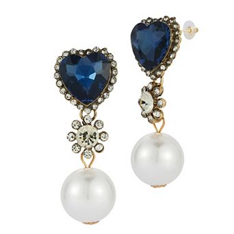 WINX Silver Tone Cubic Zirconia Heart & Round Simulated Pearl Drop Earrings