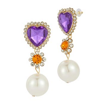 WINX Silver Tone Cubic Zirconia Heart & Round Simulated Pearl Drop Earrings