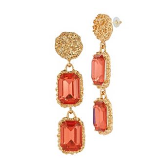 WINX Gold Tone Alloy Emerald Cut Cubic Zirconia Post Drop Earrings