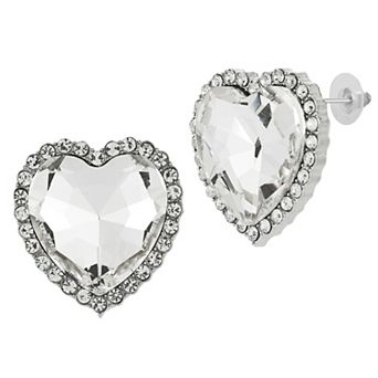 WINX Silver Tone Alloy Heart & Round Cubic Zirconia Statement Stud Earrings