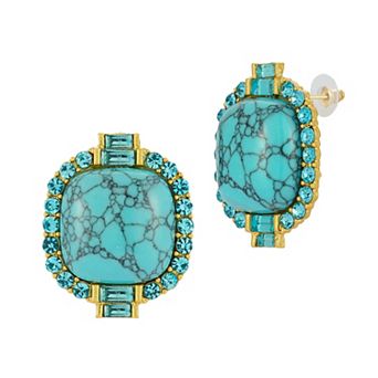 WINX Gold-Tone Baguette Cut & Round Simulated Turquoise Post Earring Set