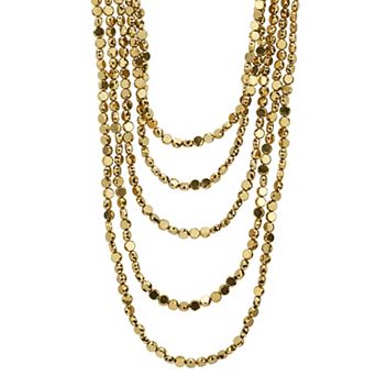 WINX Gold Tone Alloy Polished Layered Bead Chain Necklace