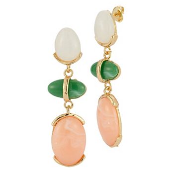 WINX Gold Tone Green & Pink Polished Multi Shape Drop Earrings