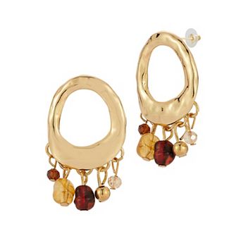WINX Gold Tone Alloy Polished Post Chunky Beaded Drop Earrings