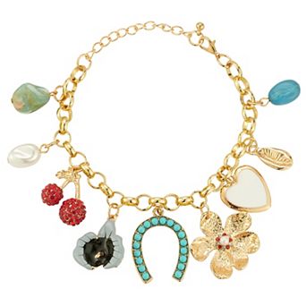 WINX Gold-Tone Alloy Simulated Turquoise & Cubic Zirconia Multi-Charm Bracelet