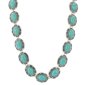 WINX Silver Tone Alloy Oval Bezel-Set Simulated Turquoise Choker Necklace