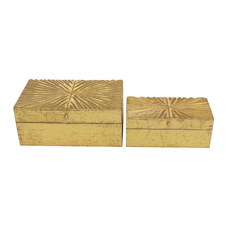 CosmoLiving by Cosmopolitan Carved Wood Decorative Storage Box Set, Adult Unisex, Gold