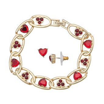 Napier Gold Tone Elevated Heart Bracelet & Earring Set