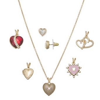Napier Gold Tone Elevated Heart Changeable Necklace & Earring Set