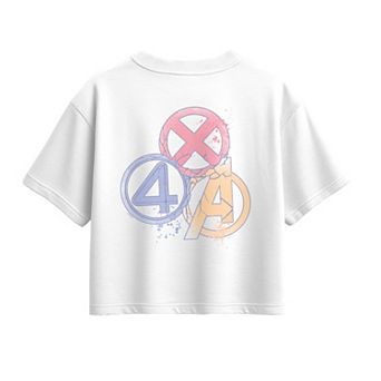 Girls 7-16 Marvel Avengers Doomsday Distressed Team Symbols Boxy Tee
