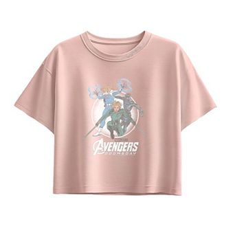 Girls 7-16 Marvel Avengers Doomsday Female Heroes Distressed Boxy Tee
